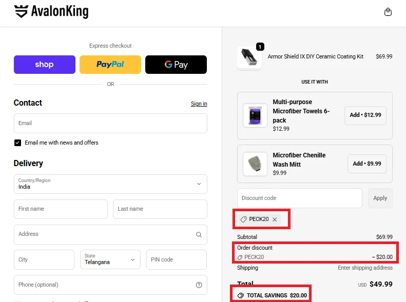 $20 OFF avalonking promo code
